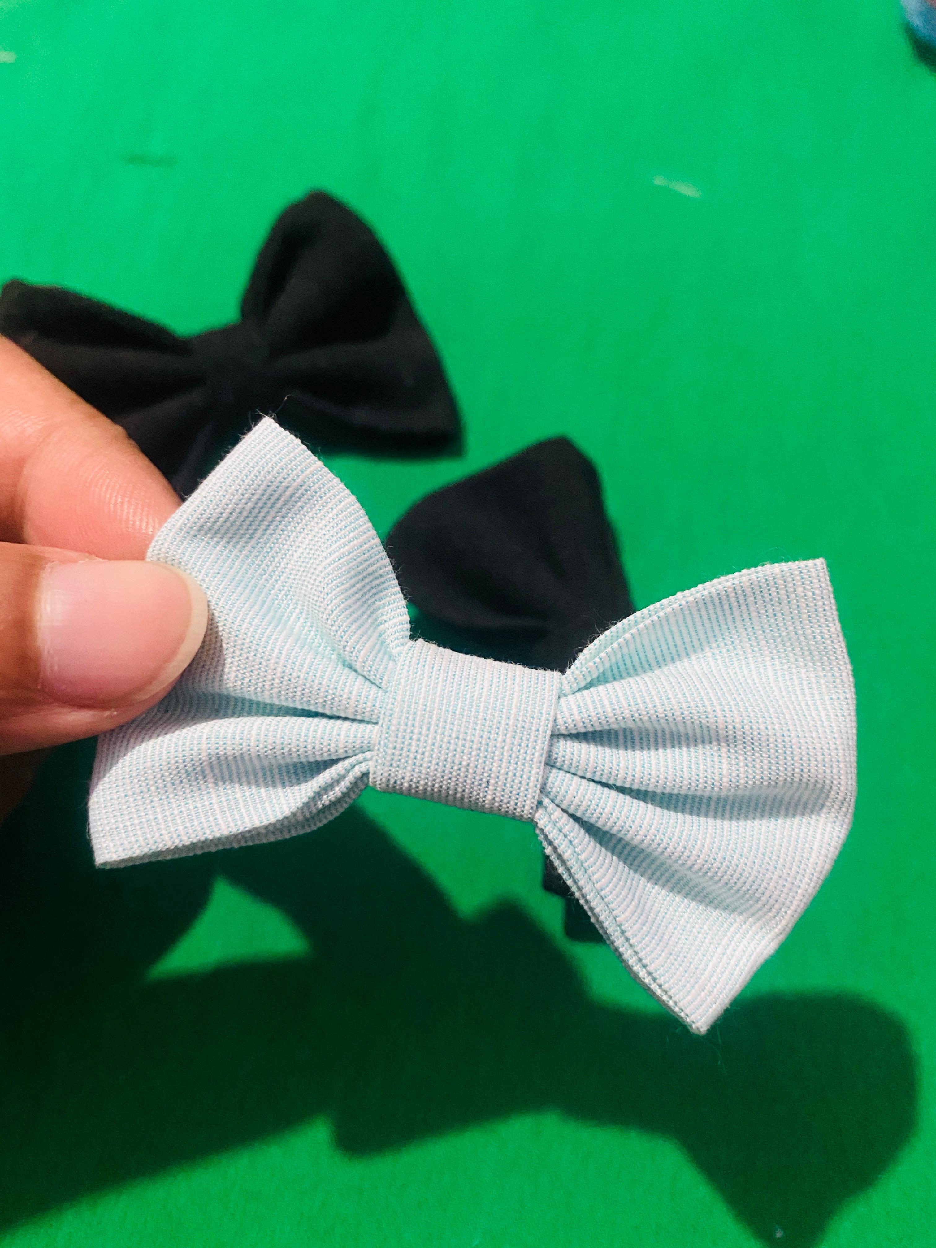 Light Blue Striped Bow Clip